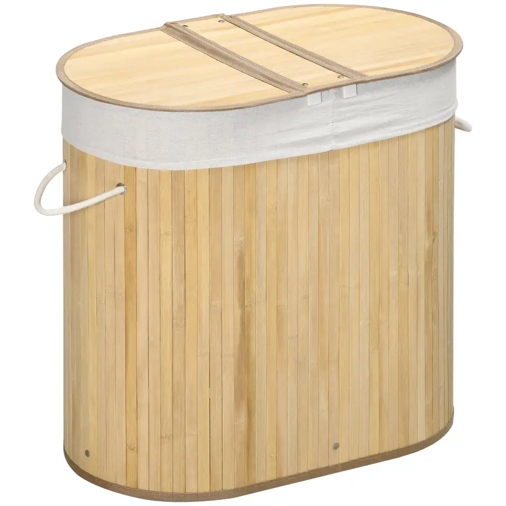 Weekend Lidded Divided Bamboo Laundry Storage Basket