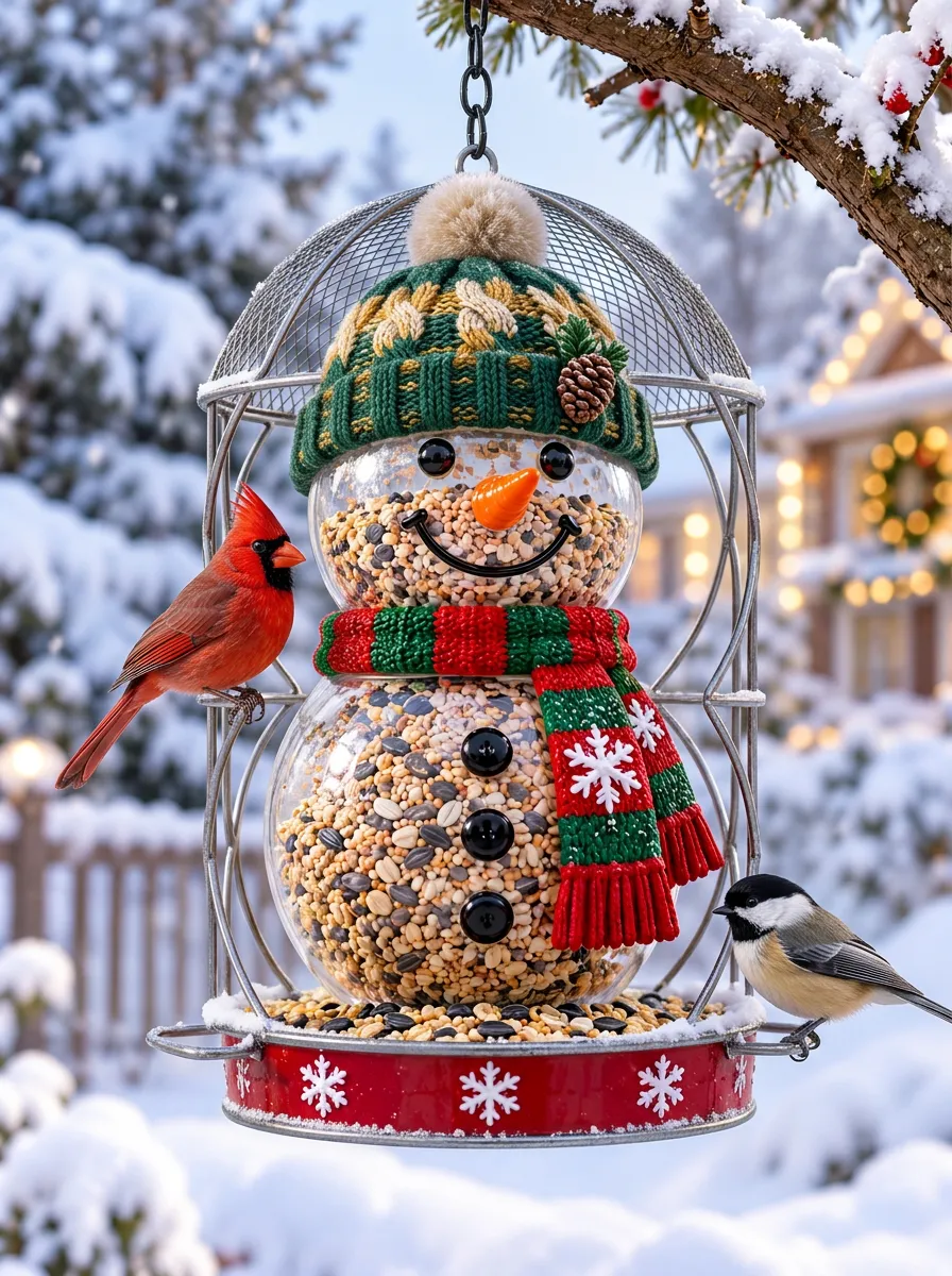 Winter Snowman Cardinal Christmas Bird Feeder