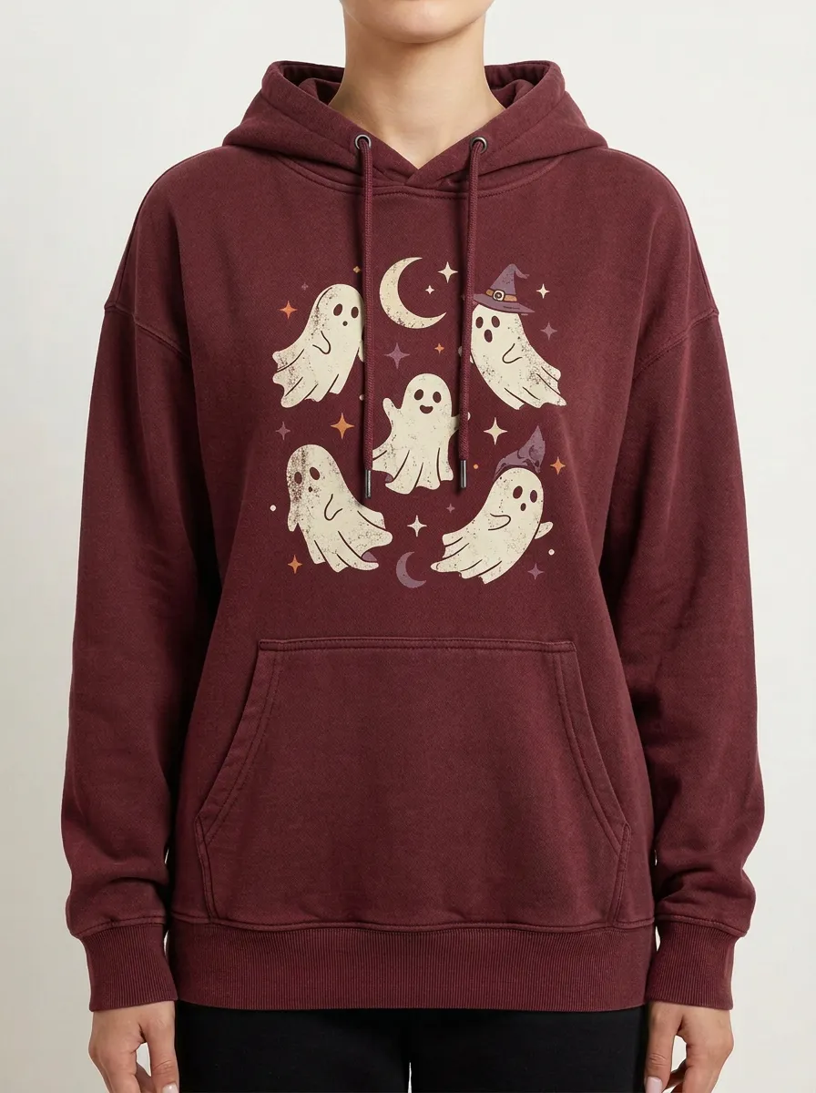 Unisex Halloween Ghost Moon Stars Printed Hoodie