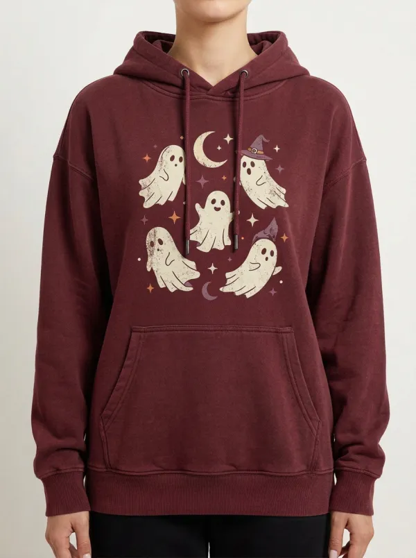 Unisex Halloween Ghost Moon Stars Printed Hoodie