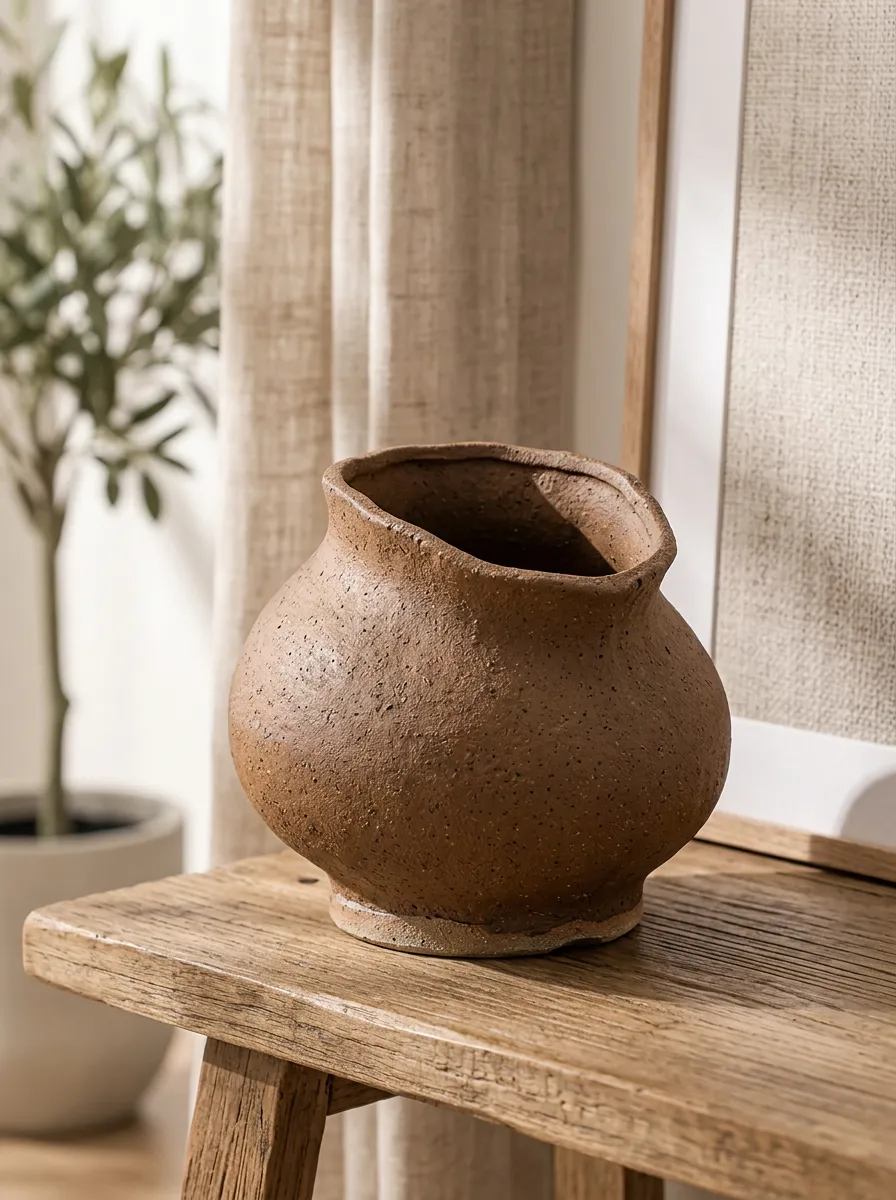 Home Decor Rustic Brown Textured Ceramic Vase Ornament