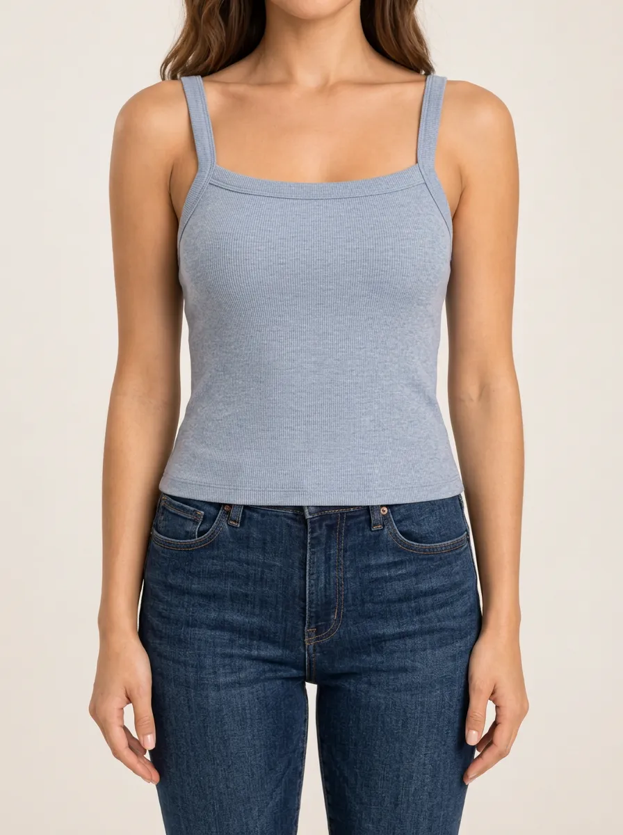 Women's Square Neck Wide Strap Ribbed Straight Hem Classic Camisole Top