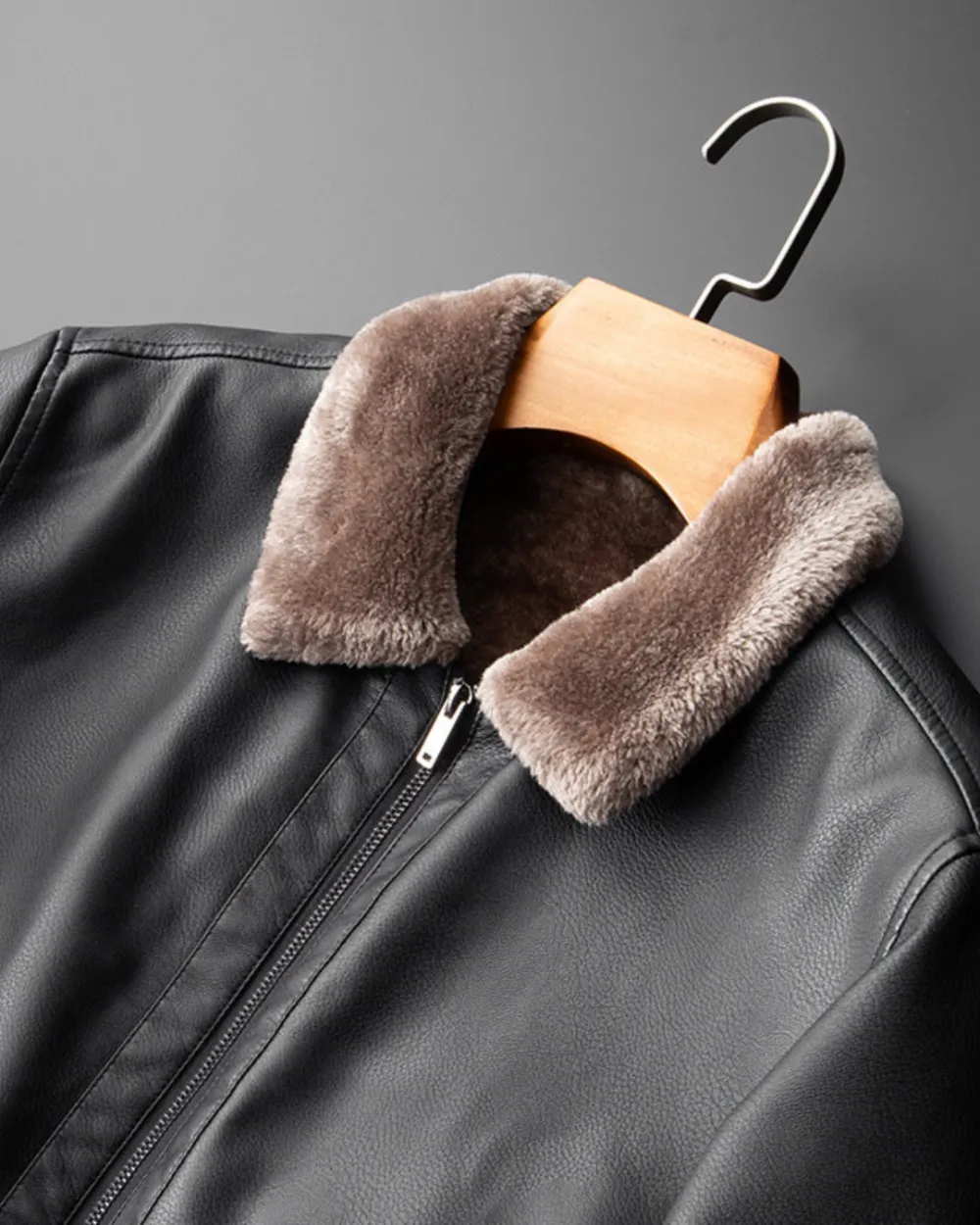 Faux Leather Fur Collar Jacket
