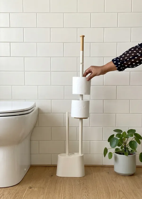 Toilet Paper Holder With Brush Ivory