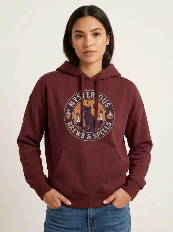 Women's Halloween Black Cat Potion Printed Hoodie
