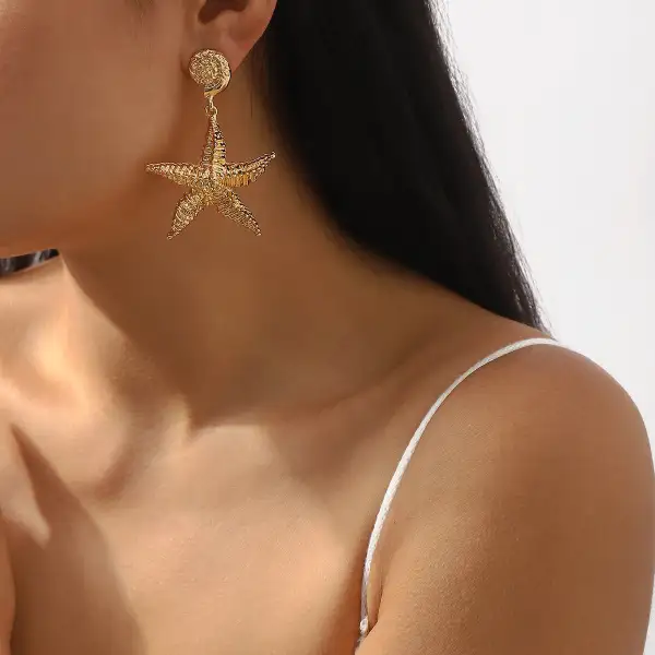 Starfish Seashell Pendant Metal Earrings