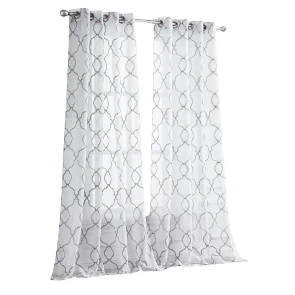 Refined Semi-Sheer Polyester Trellis Embroidered Curtain Panel