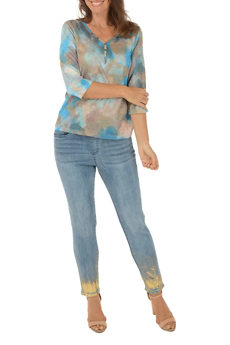 Gold Paint Denim Ankle Pant