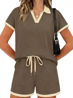 Relaxed Drawstring Pocketed Top and Shorts Matching Set