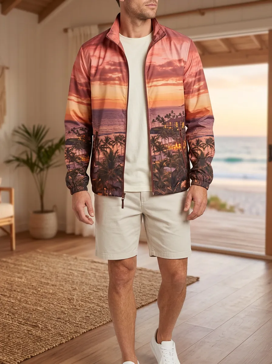Men's Tropical Beach Sunset Palm Tree Rugged Vista Jacket