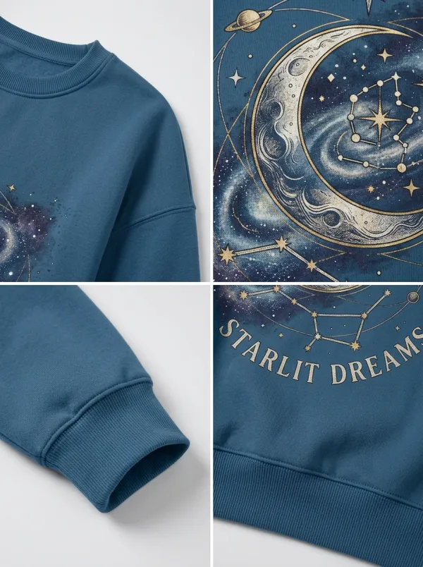 Women's Celestial Starlit Dreams Moon Galaxy Printed T-shirt