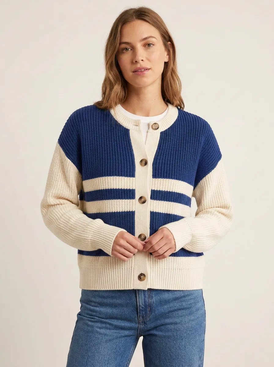 Heritage Style Rugby Striped Button Front Knit Cardigan