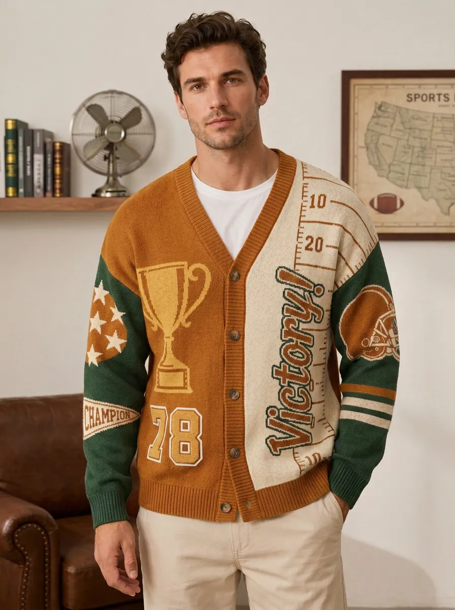 Men's Football Trophy Victory Knit Knit Cardigan