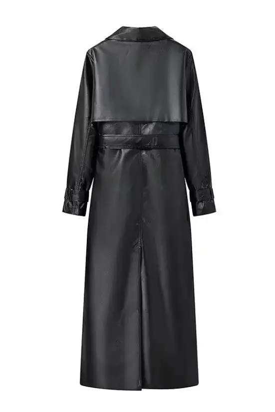 Belted Leather Chic Coat