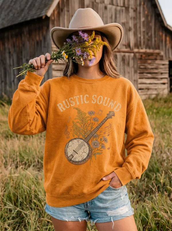Banjo Floral Country Music Crewneck Sweatshirt