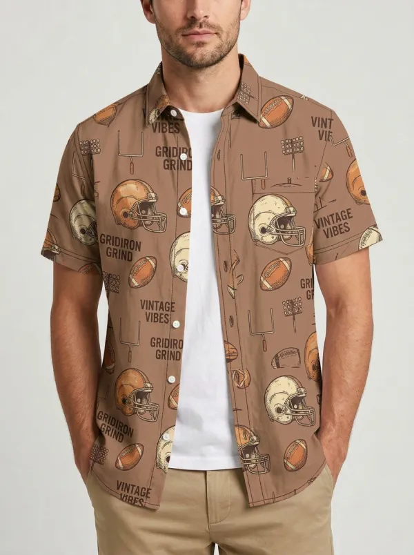 Men's Football Lover Gridiron Grind Helmet Printed Button-up Shirt