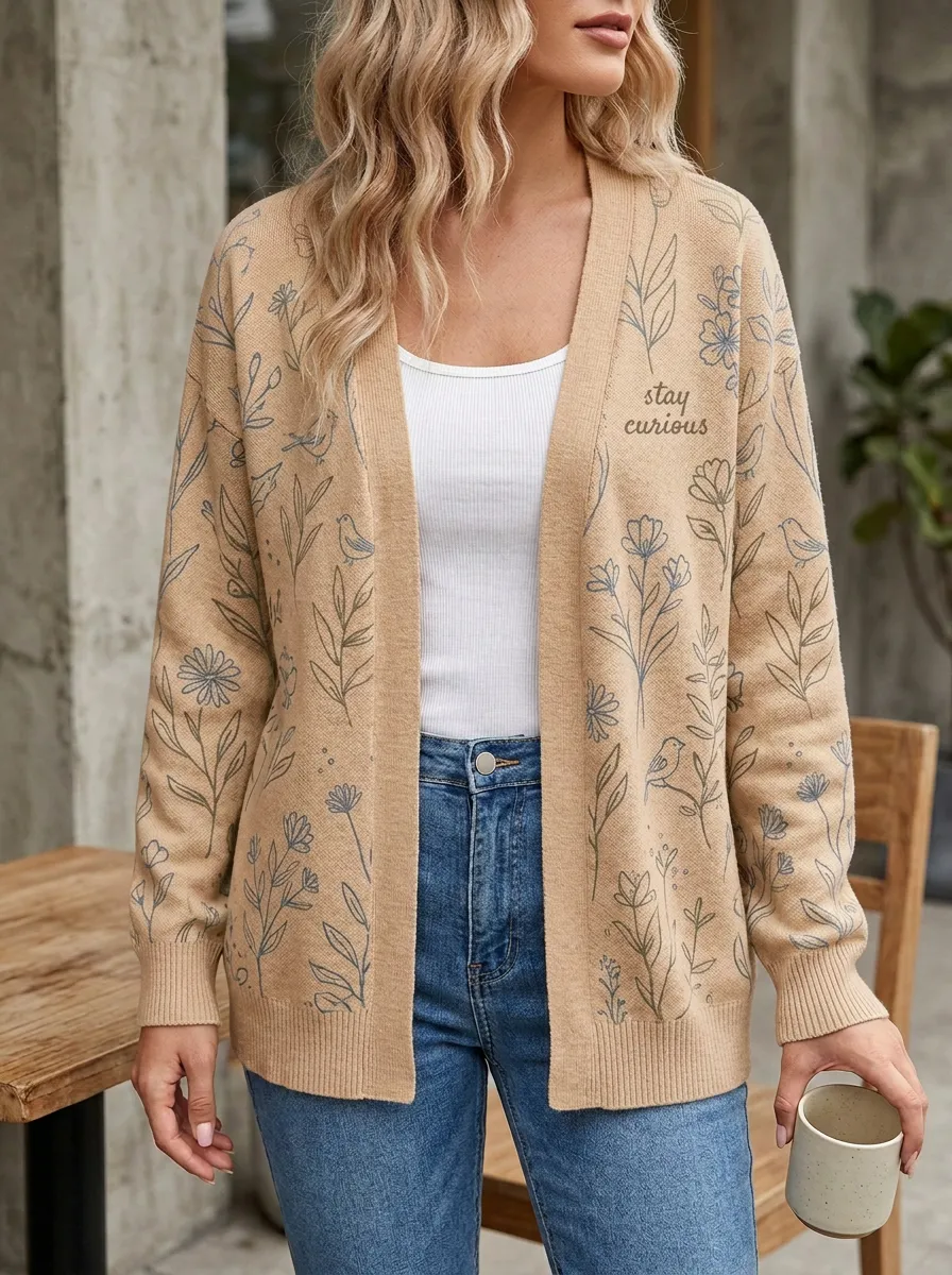 Stay Curious Floral Bird Cardigan