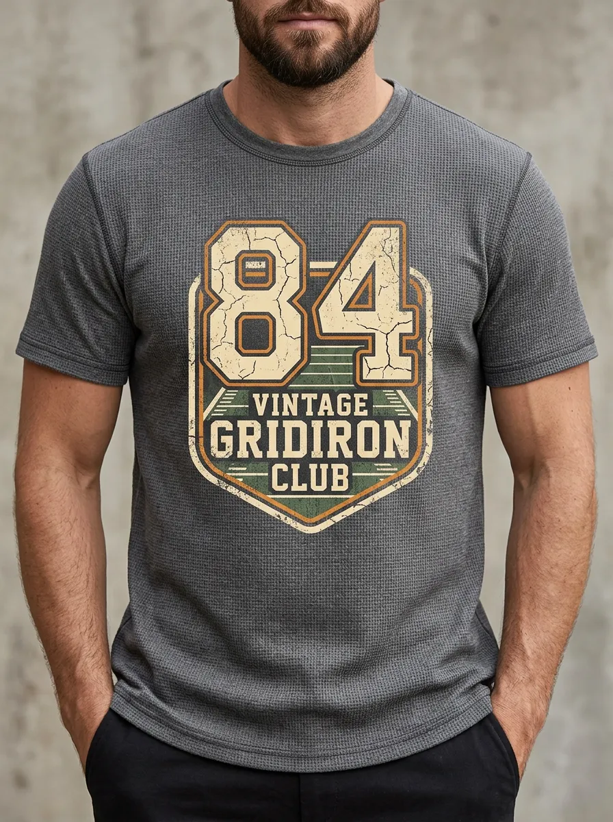 Men's Refined Football Gridiron Ball Crew Neck Graphic T-Shirt