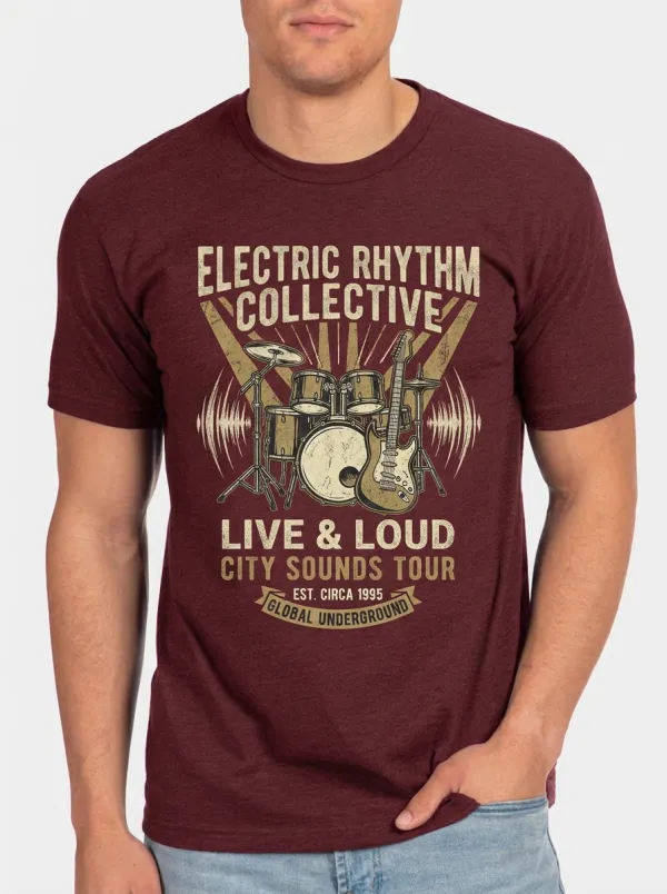 Men's Rock Band Music Lover Drum Guitar Printed T-shirt