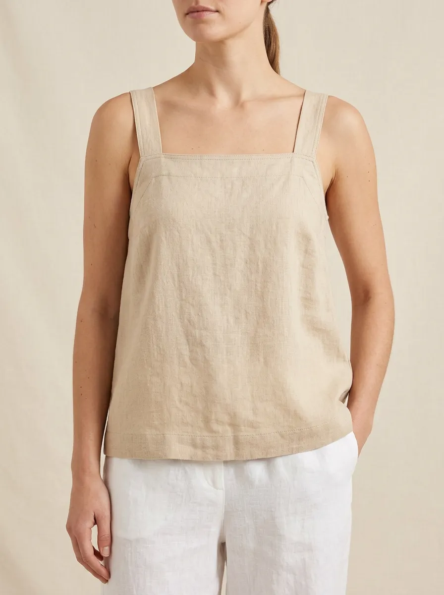 Women's Square Neck Wide Strap Straight Hem Linen Camisole Top