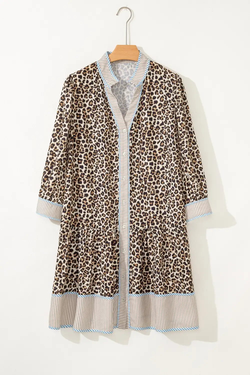 Lightweight Feel Striped Animal Print V Neck Mini Dress