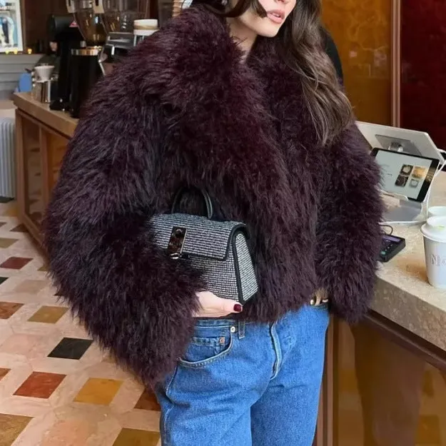 Cropped Faux Fur Shawl Collar Bomber Jacket