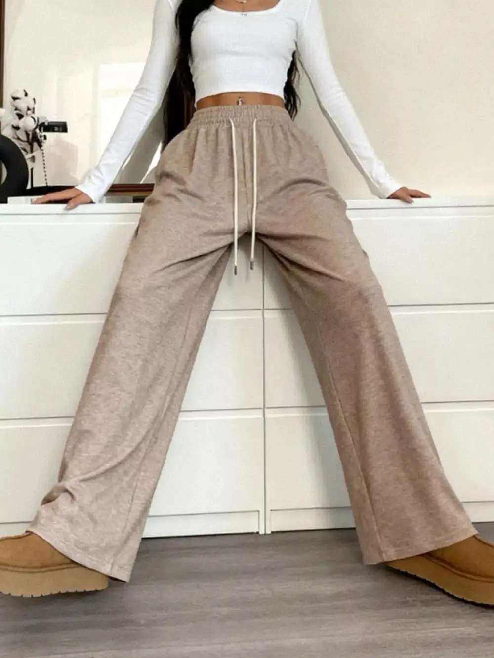 Everyday Drawstring Wide Leg Pocketed Casual Pants