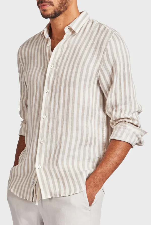 Vertical Stripe Cotton Casual Button Down Shirt