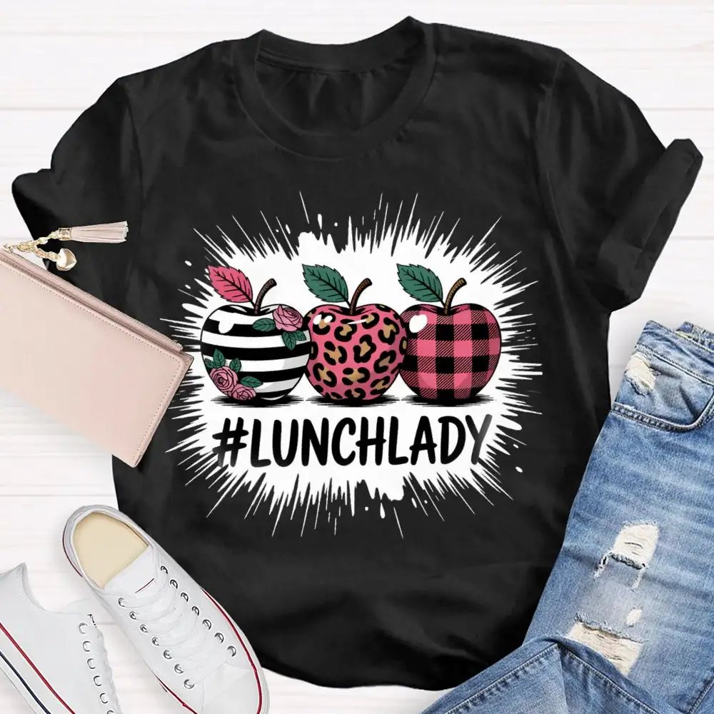 Lunch Lady Red Leopard Print Apple T-Shirt