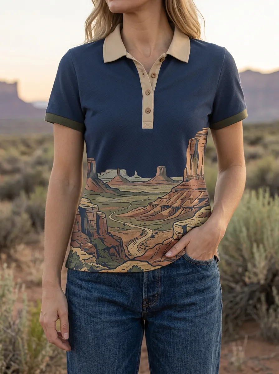 Women's Classic Desert Landscape Monument Valley Polo Shirt
