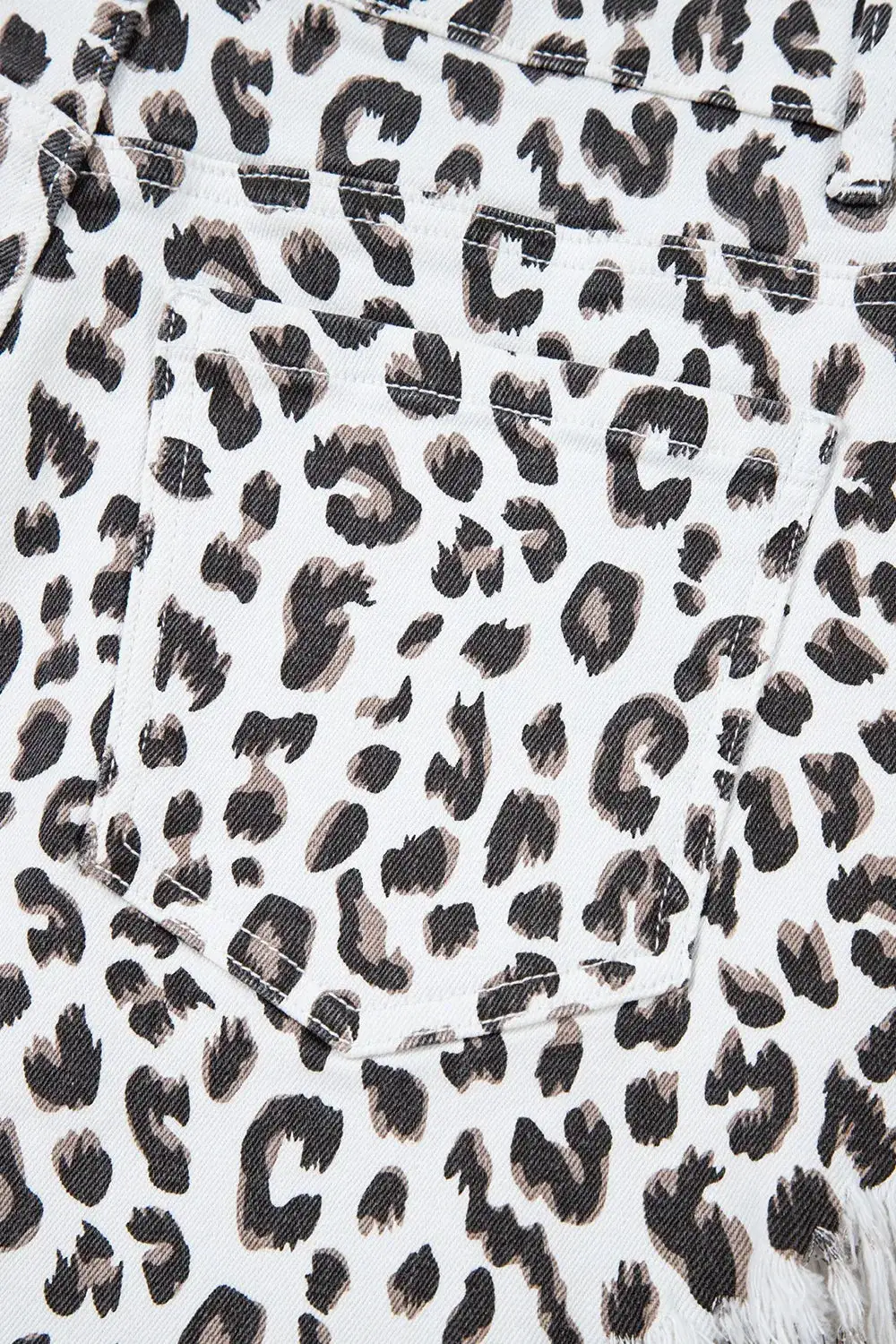 Leopard Frayed Hem Denim Shorts