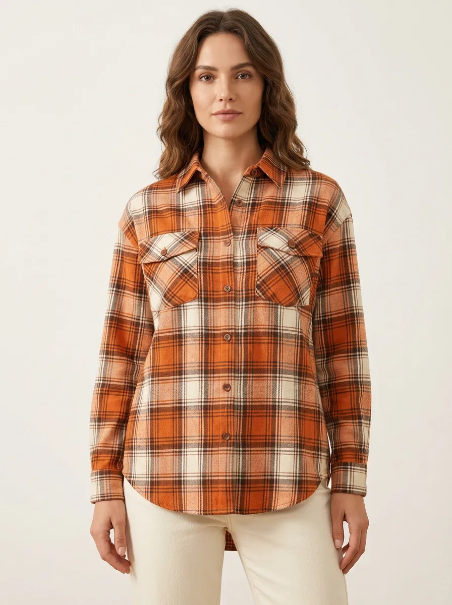 Autumnal Printed Plaid Plaid Long-Sleeve Shirt