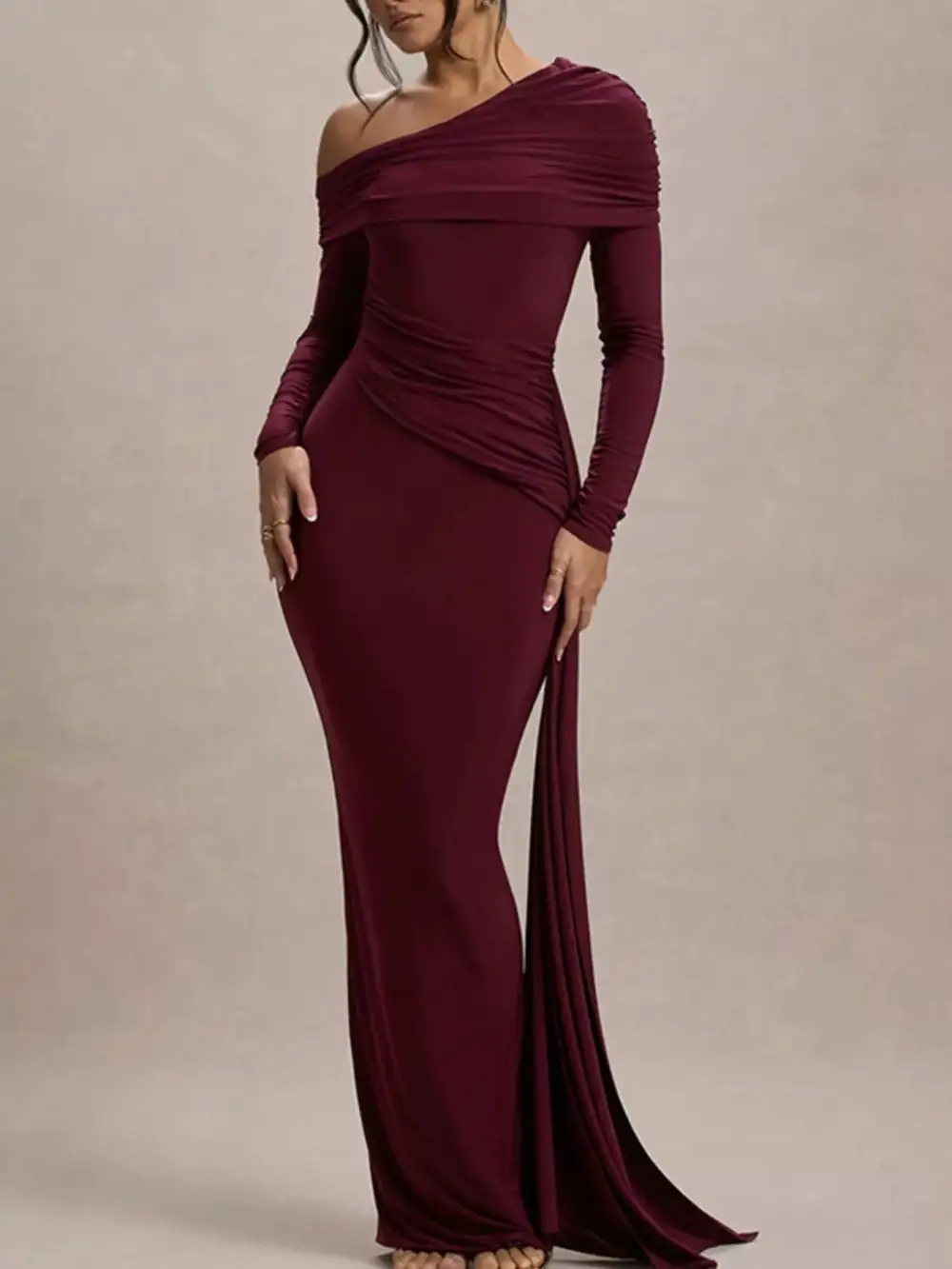 Everyday One Shoulder Ruched Maxi Dress