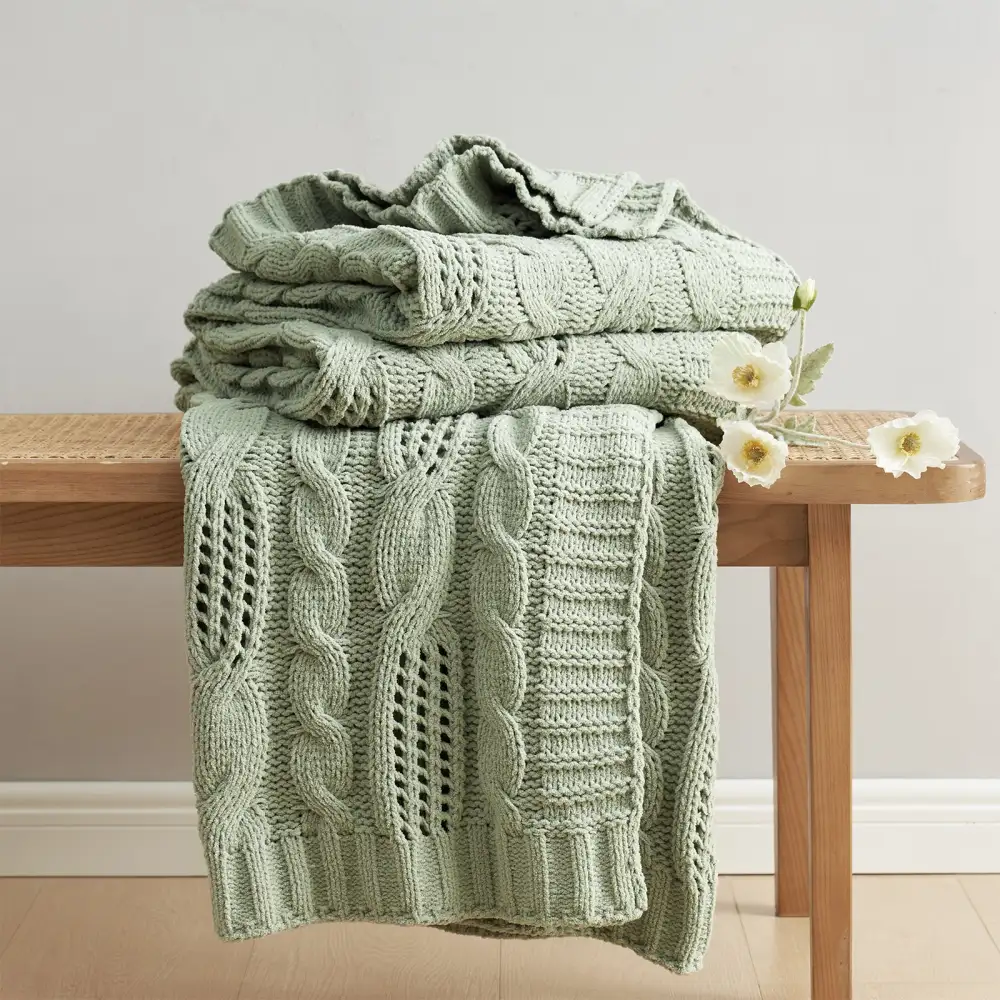 Chenille Cable-Knit Throw Blanket
