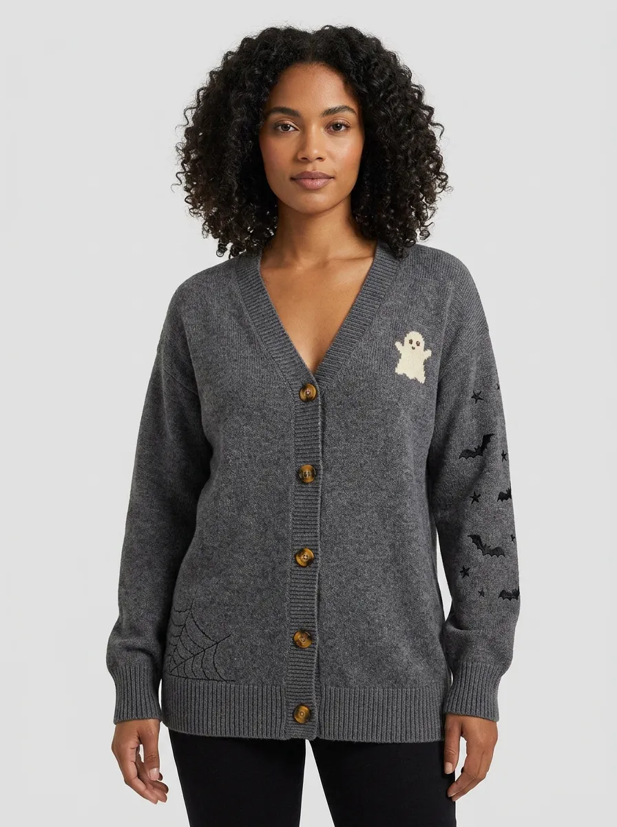 Women's Ghost Bat Web Halloween Print Cardigan