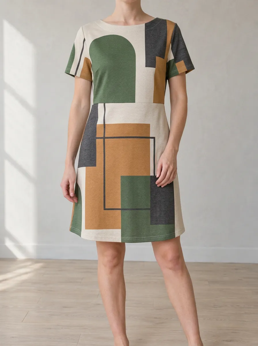 Women's Short Sleeve Shift Geometric Print Shift Dress