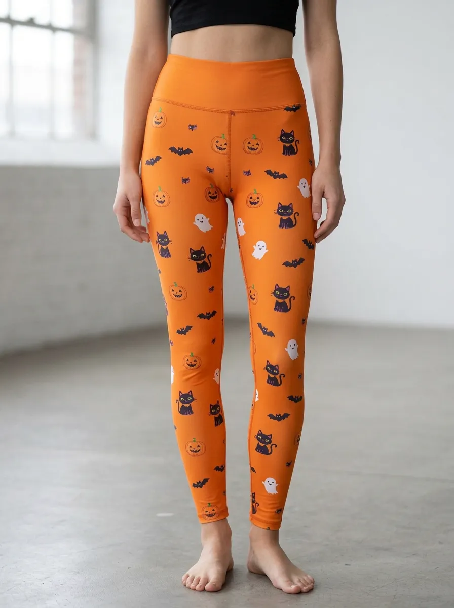 Women's Halloween Pumpkin Cat Ghost Leggings