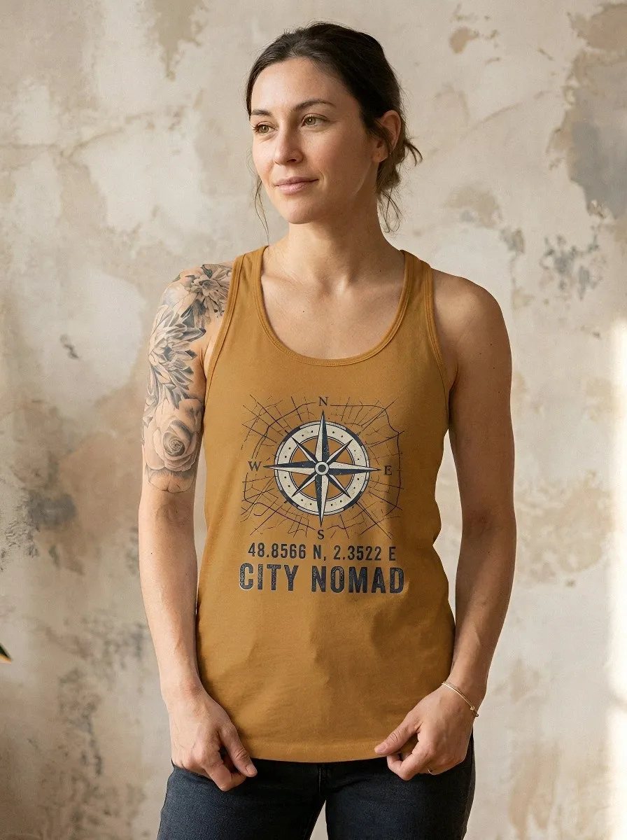 Women's Travel Lover Compass City Nomad Printed Tank Top