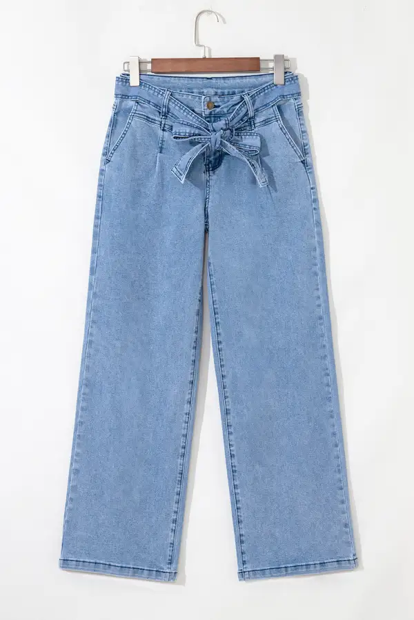 Western Bow Knot Sash Wide Leg Jeans