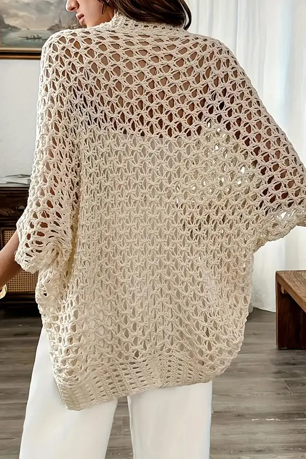 Color Crochet Hollow Open Front Cardigan
