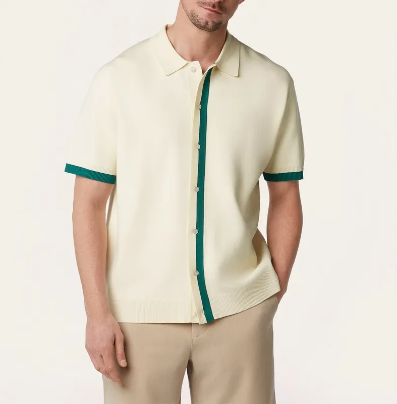 Jacquard Short Sleeve Shirt Off White / Dark Green