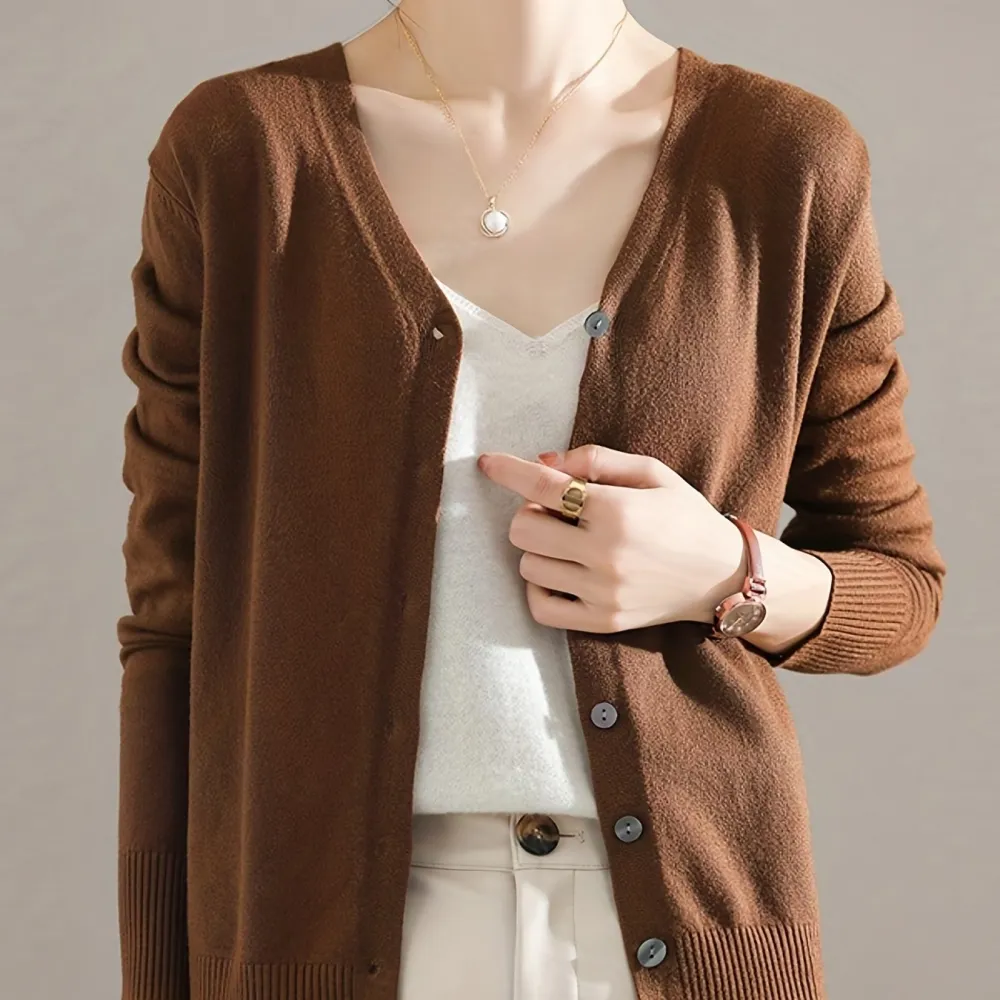 Elegant V Neck Long Sleeve Cardigan