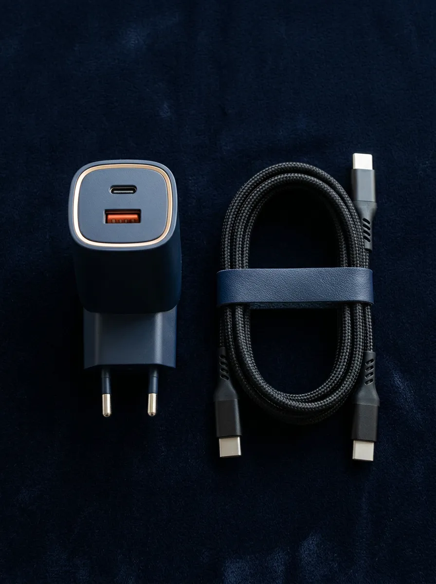 Navy Gold USB-C Braided Charger and Cable Set