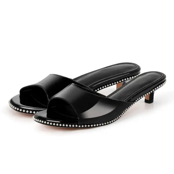 Round Toe Rivet Kitten Heel Mule Sandals
