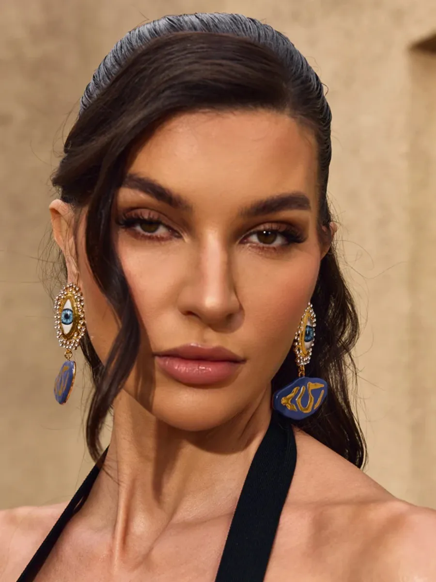 Zara Eye Blue Enamel & Crystal Drop Earrings