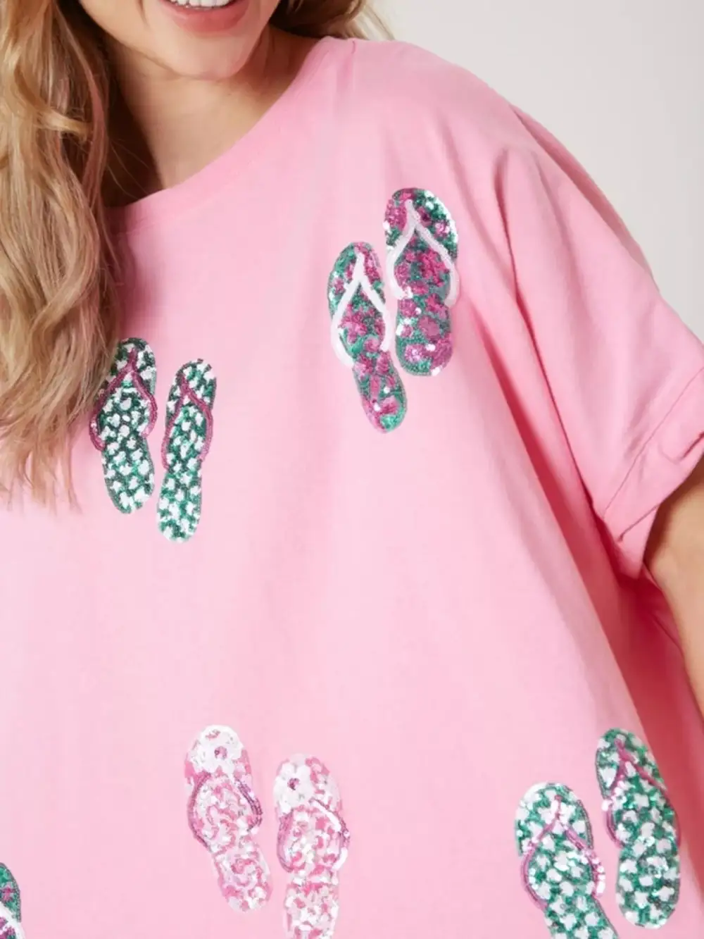 Flip Flop Print Round Neck Casual T