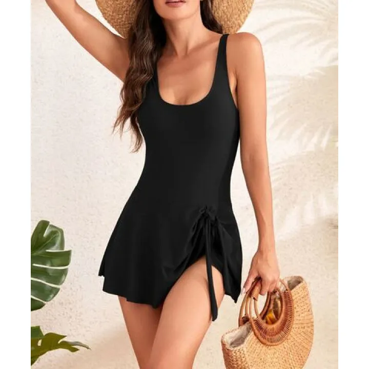 Women's Scoop-Neck Drawstring One-Piece Swimsuit