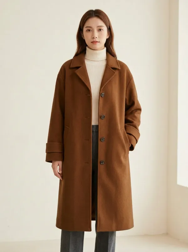 Natural Wool-Blend Outerwear Coat