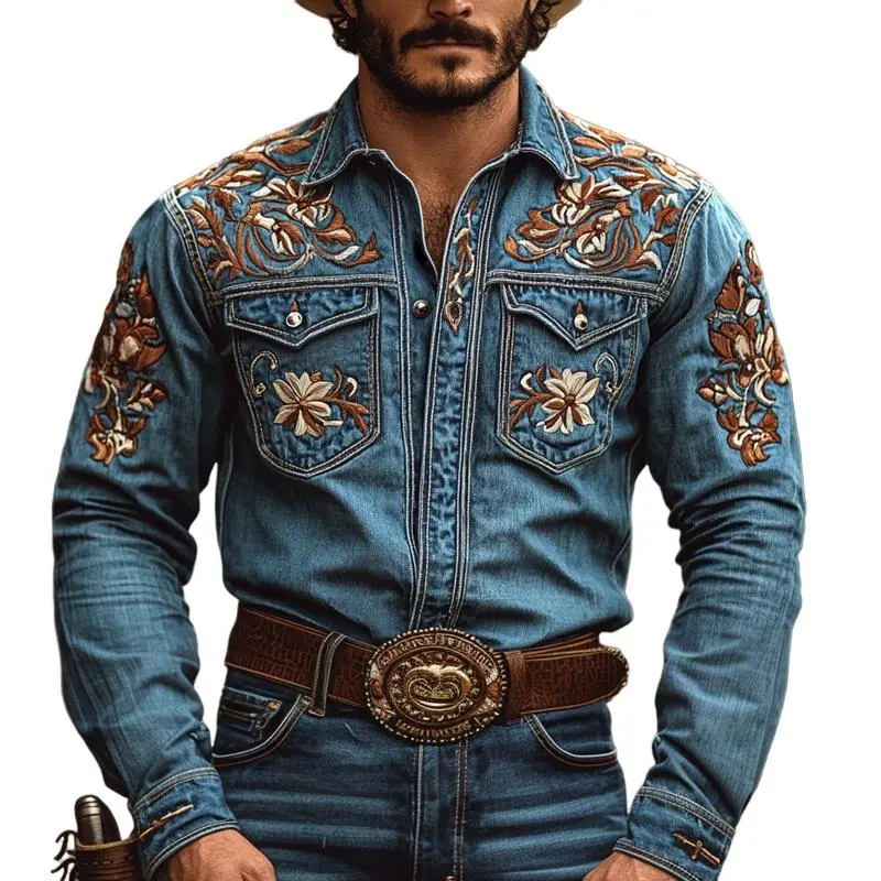 Embroidered Denim Utility Shirt