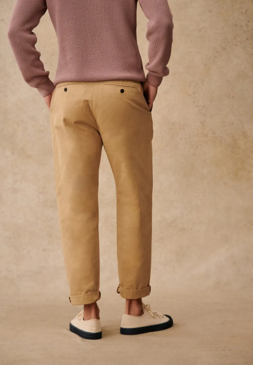 Beige Pleated High Waist Straight Leg Trousers